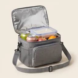 An insulated cool bag with drinks inside