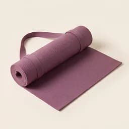 A plum yoga mat, half unrolled