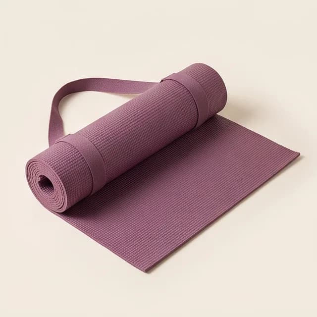 A plum yoga mat, half unrolled